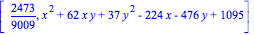 [2473/9009, x^2+62*x*y+37*y^2-224*x-476*y+1095]
